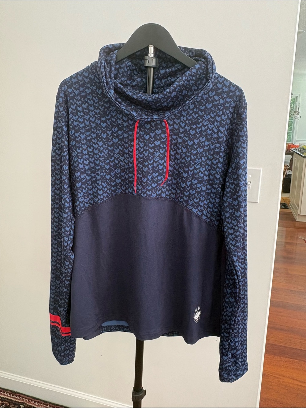 UCONN Colosseum Navy Blue Pullover Hoodie with Red Drawstrings